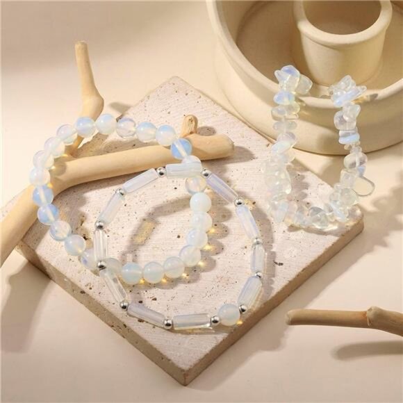 3Pcs Natural Stone Bracelets for Women 8mm Crystal Beaded Bracelets Handmade - Picture 4 of 7